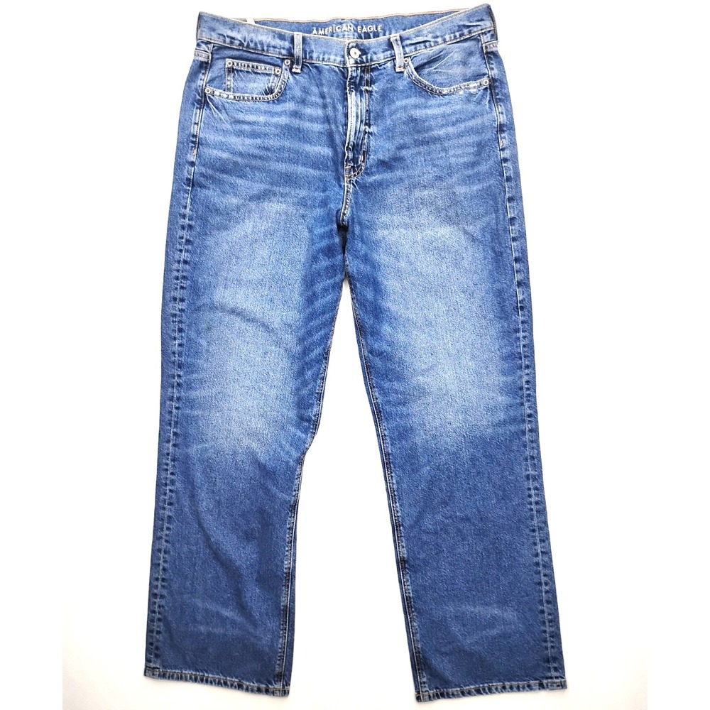 American Eagle Low Rise Baggy Wide Leg Jeans Women 16 Regular Blue Comfort 38x33